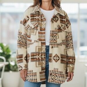ASHLEY by 26 International Geometric Shacket Outerwear Women's Size XL Aztec